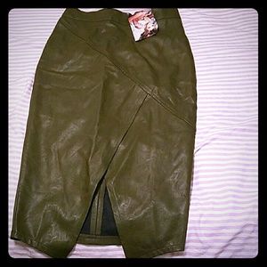 Olive green faux leather skirt