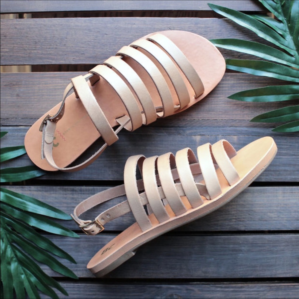 Leather Nude Boho Chic Strappy Gladiator Sandals - Picture 5 of 8