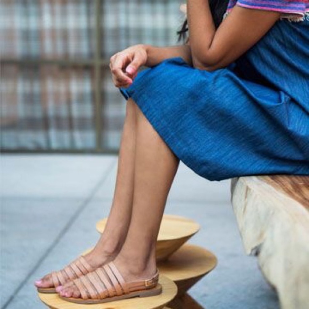 Leather Nude Boho Chic Strappy Gladiator Sandals - Picture 6 of 8