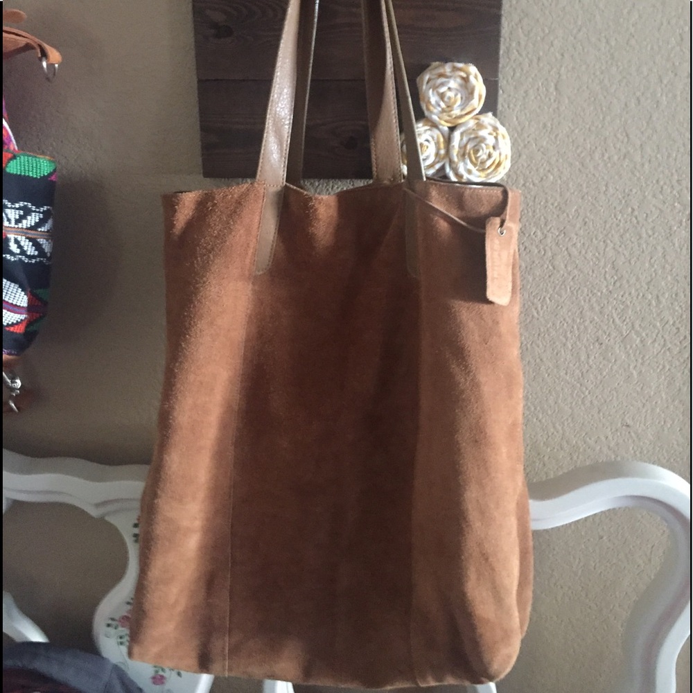 Suede camel tote