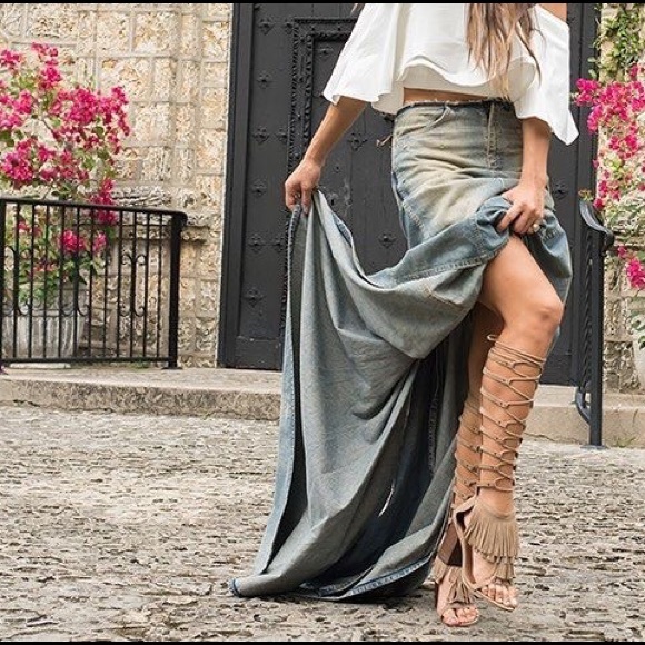 Dark Tan Boho Fringe Knee-High Gladiator Sandal - Picture 3 of 6