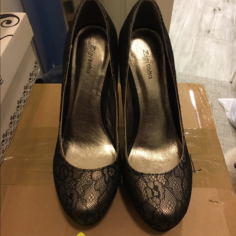 Zigi soho staple lace black pewter stiletto pumps
