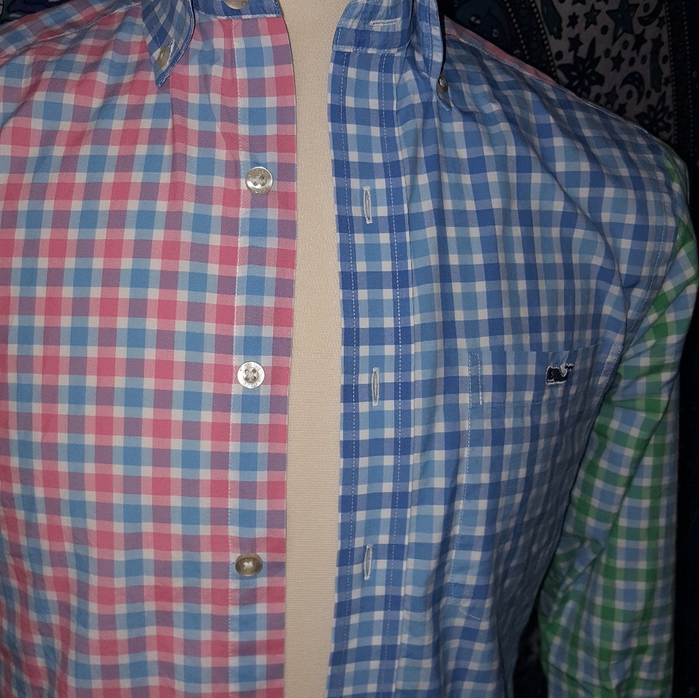 Vineyard Vines Blue Red Green Plaid Gingham Shirt