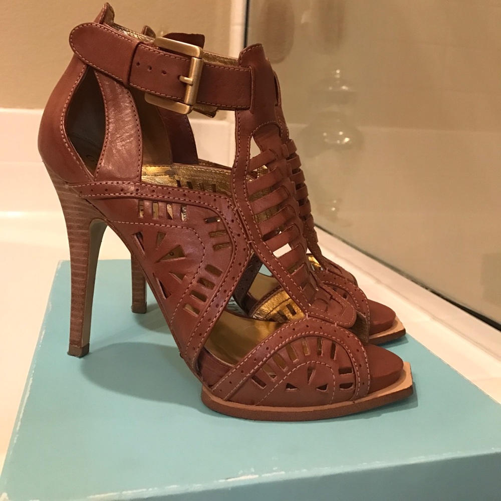 Marciano medium brown leather sandals