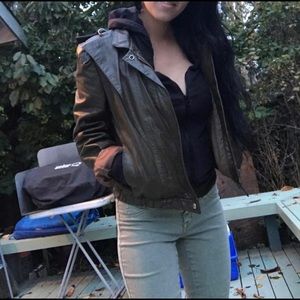 Vintage 1980's Army Green Leather Bomber Jacket