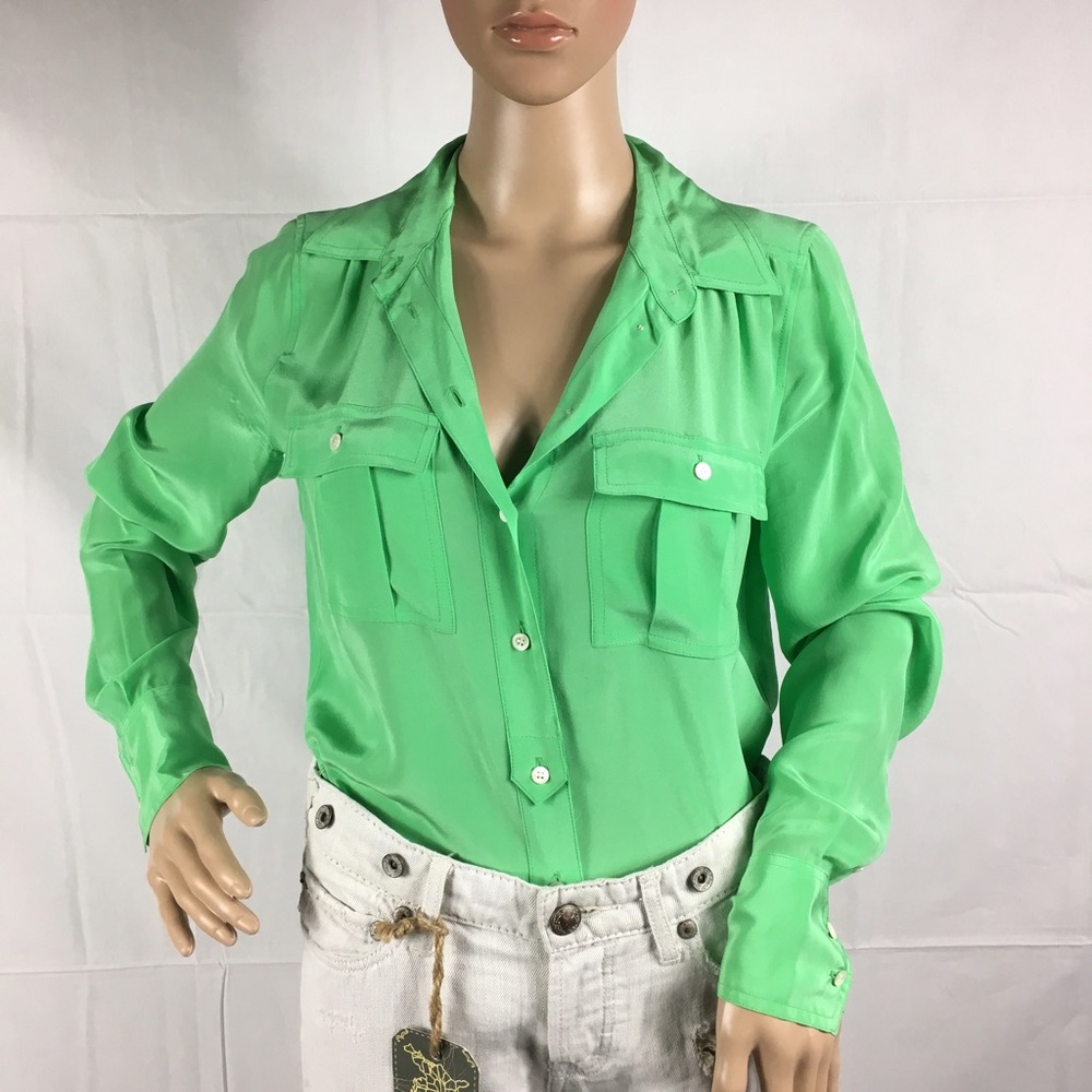 J. Crew Green 100% Silk Shirt Button Down Blouse