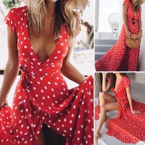 NWOT Super Sexy Red Polka Dot Summer Maxi Dress
