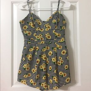 Sunflower Gingham Spaghetti Strap Bustier Romper