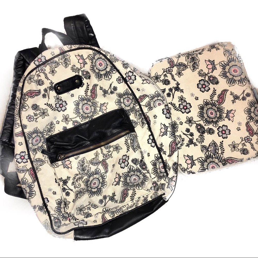 Icing Floral Canvas/Faux Leather Accent Backpack
