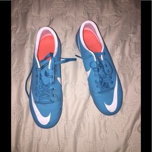 Electric blue Nike mercurial soccer cleats