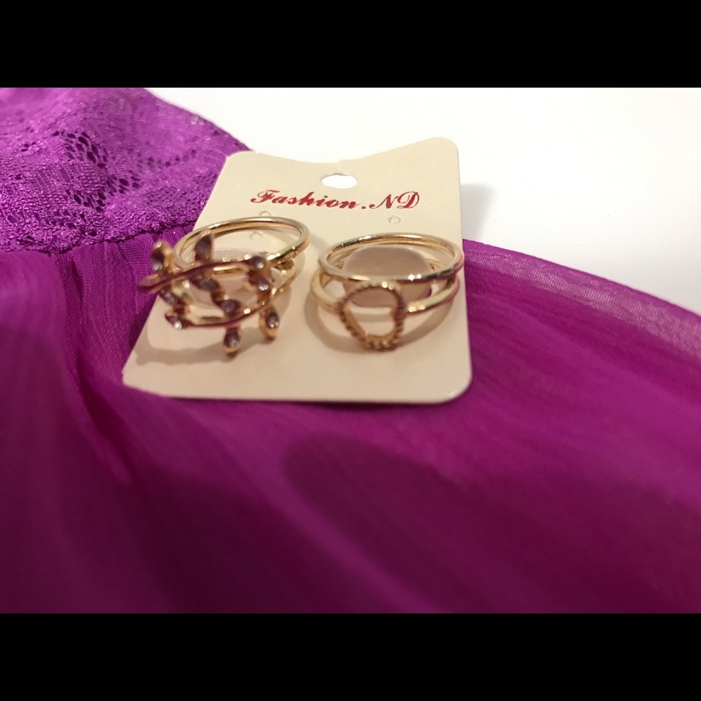 🐱4 pice midi gold tone ring set
