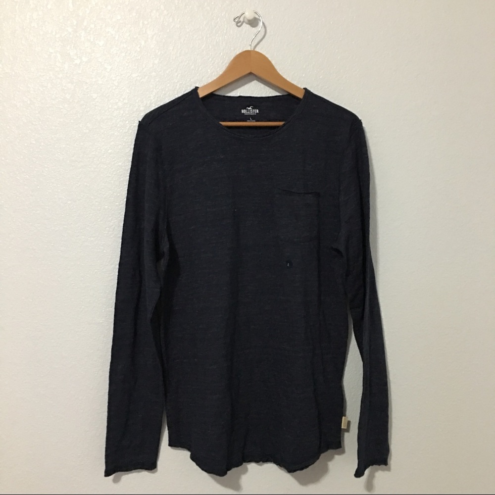 Large Navy Blue Long Sleeve Tee by Hollister