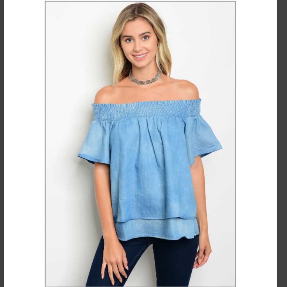 Denim off shoulder top - Picture 1 of 3
