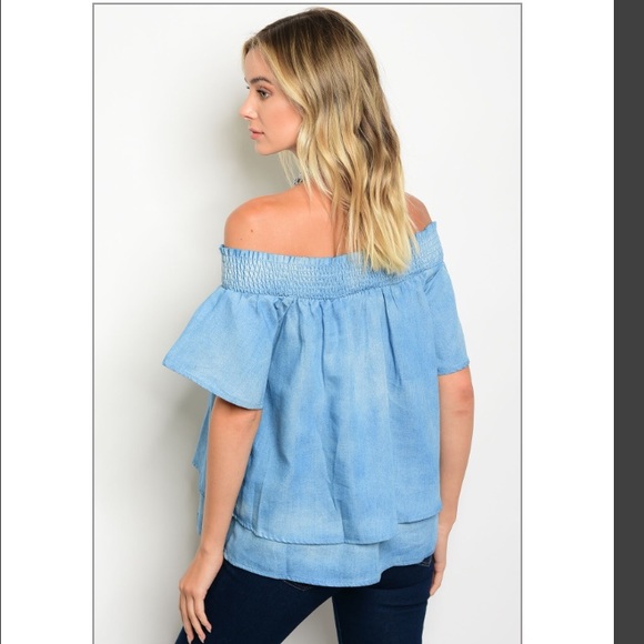 Denim off shoulder top - Picture 2 of 3