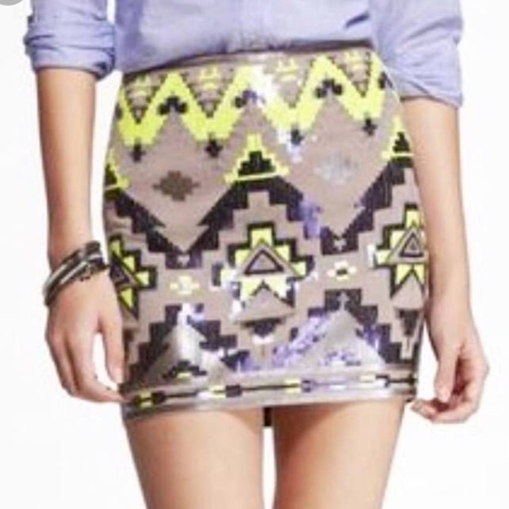 Express Aztec sequin mini skirt