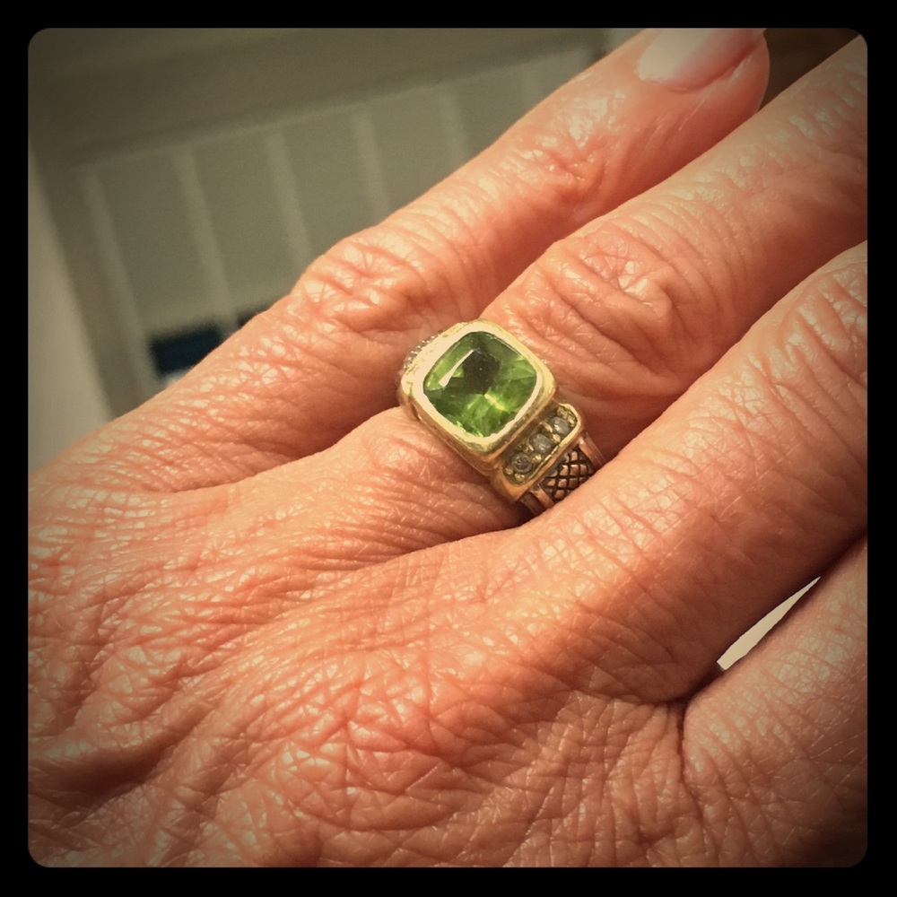 Judith Ripka green peridot two tone ring