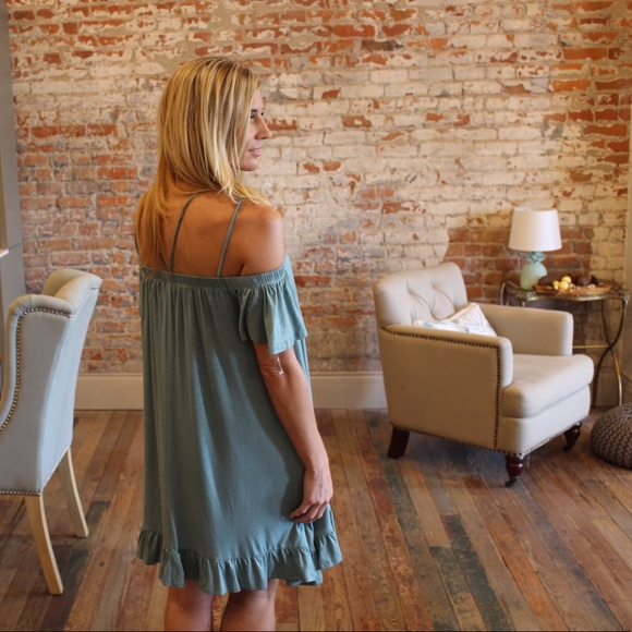 Sage off the shoulder dress with strap detail - Picture 3 of 3