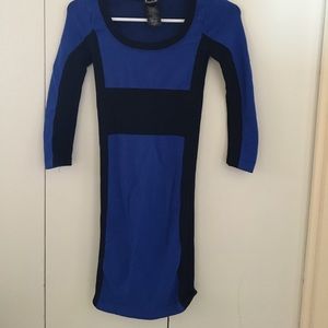 Bebe Blue and black color blocked body con dress