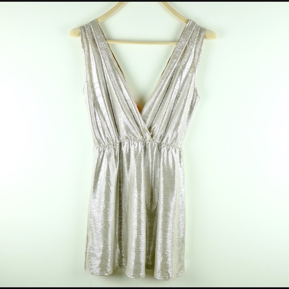 Oh My Love Wrap Metallic pleat MiniDress M - Picture 5 of 7