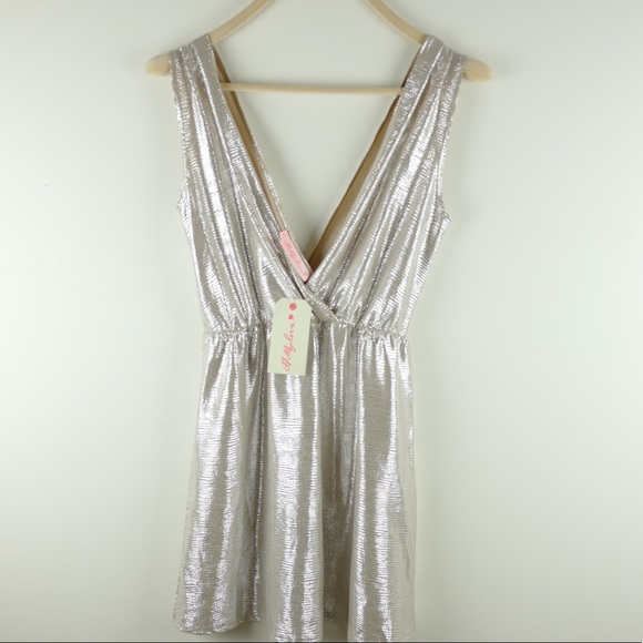 Oh My Love Wrap Metallic pleat MiniDress M - Picture 4 of 7