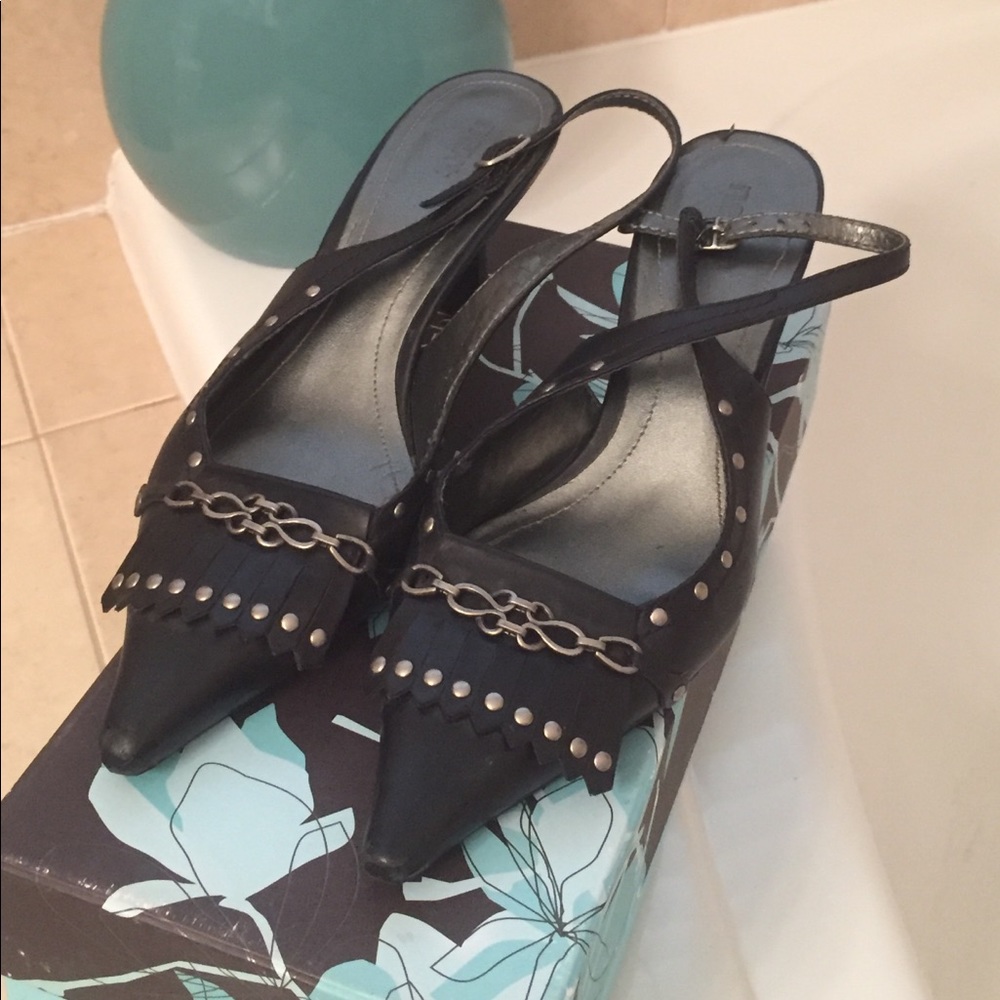 Black slingback pumps, size 8