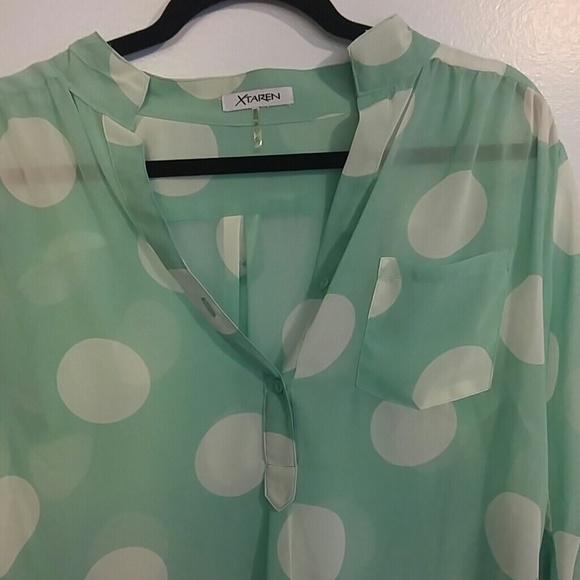 Mint polka dot sheer top!! - Picture 2 of 8