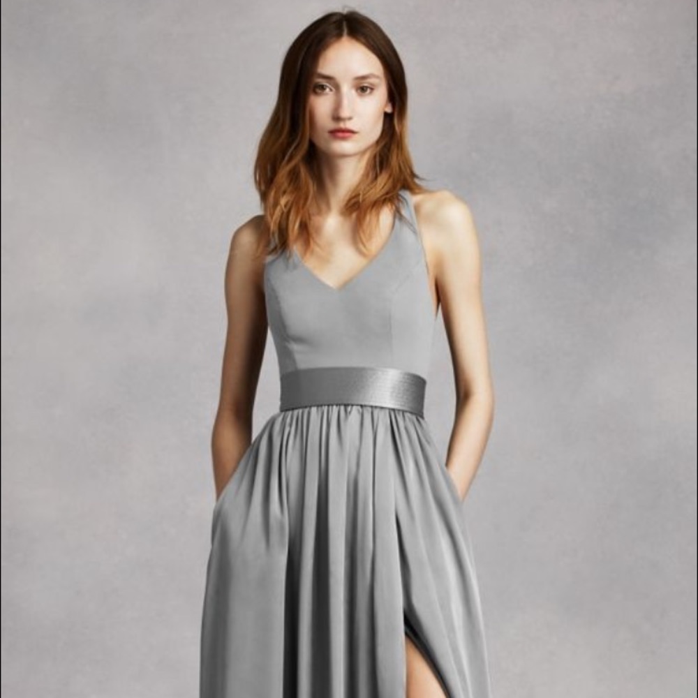 V neck halter gown with sash Vera wang