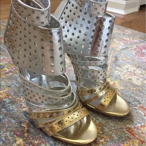 Jimmy Choo metallic stiletto cage heels