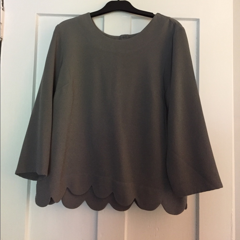 Smokey grey scalloped bottom button back blouse