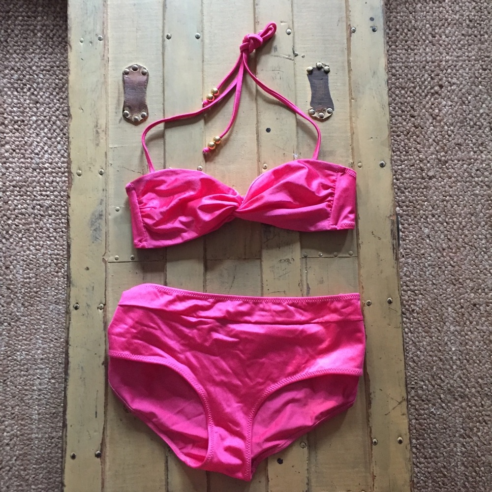 H&M HM HOT PINK HIPST BANDEAU BIKINI SET 6 T 10 B