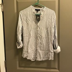 Atmosphere blue and white button-up blouse