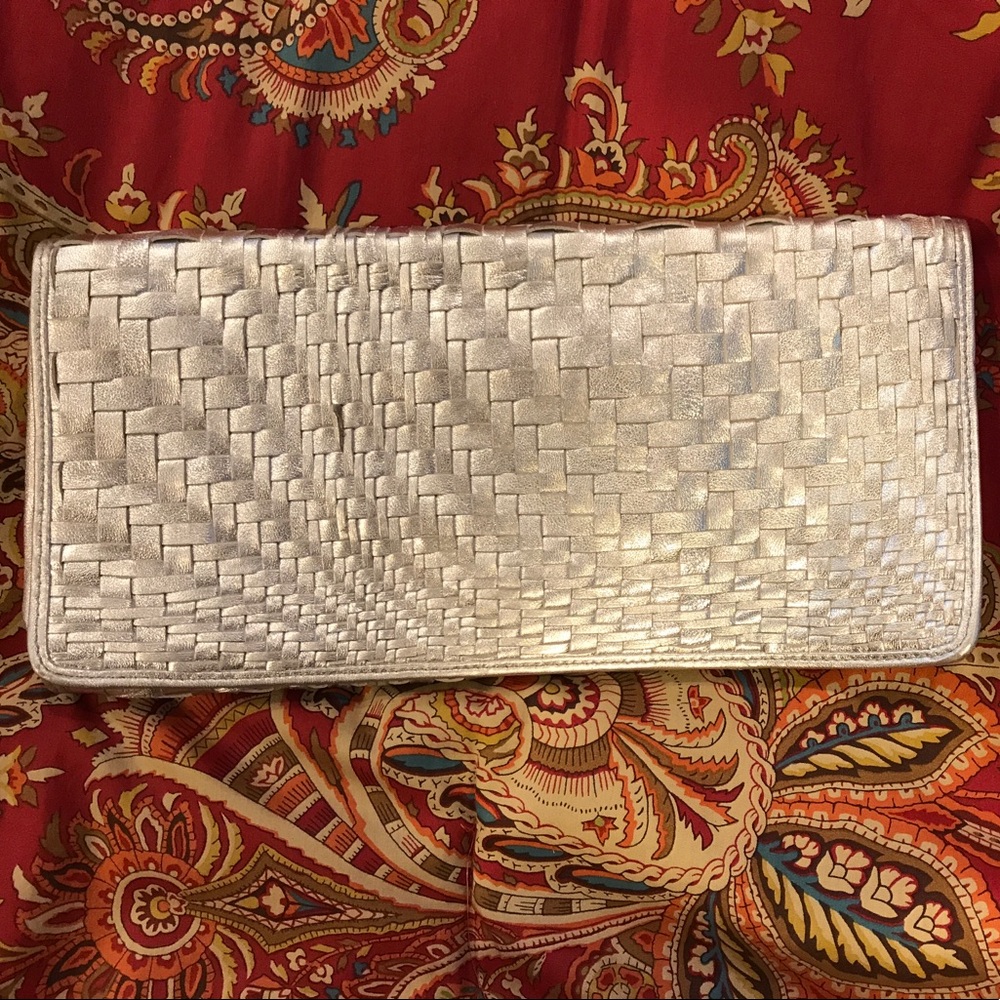 Silver leather Clutch