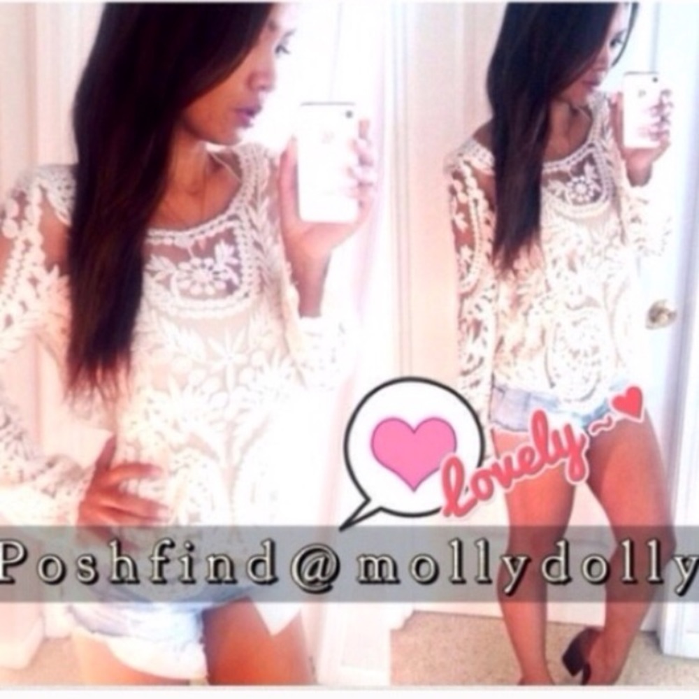 🎀NEW🎀 White Sheer Lace Crochet Loose Top - Picture 4 of 5