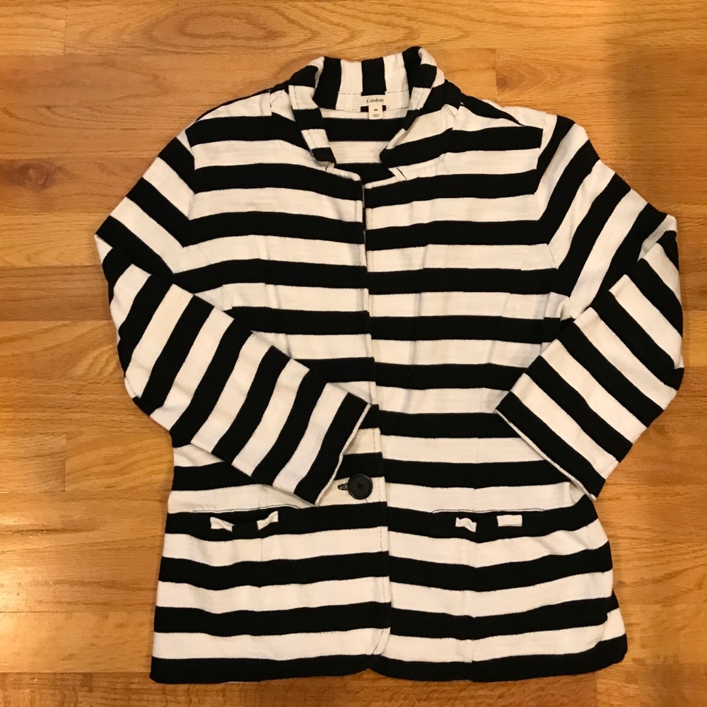 Nordstrom black/white stripe cotton blazer