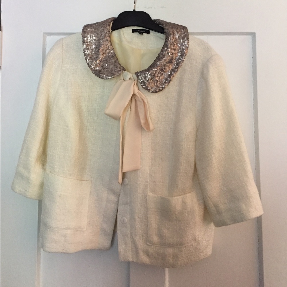 Adorable cream blazer/jacket with sequin collar