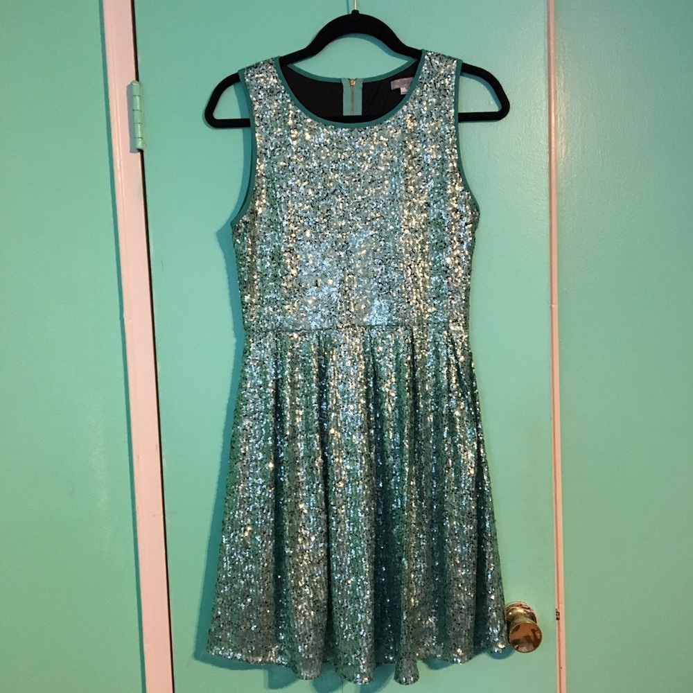 Sea-foam sequin party dress