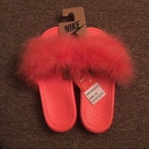 Orange Nike Fur Slide