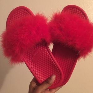 Red Nike Fur Slide
