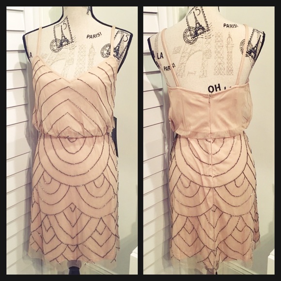 NWT Stunning Beaded Mini Blouson Dress - Picture 2 of 5