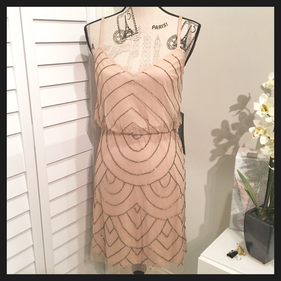 NWT Stunning Beaded Mini Blouson Dress - Picture 3 of 5