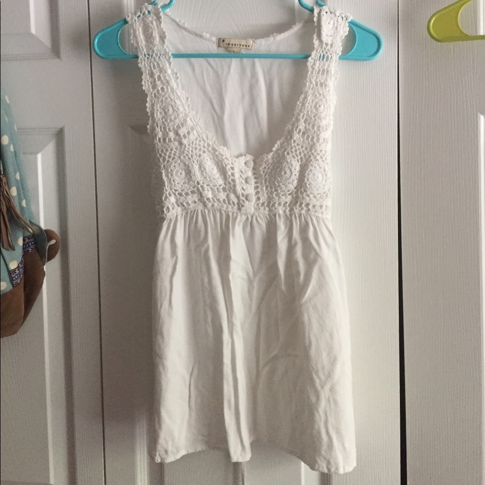 Forever 21 White Crochet Tank Small