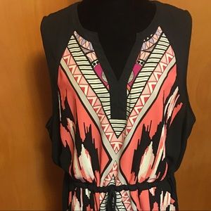 Vibrant Coral Patterned Sleeveless Dress