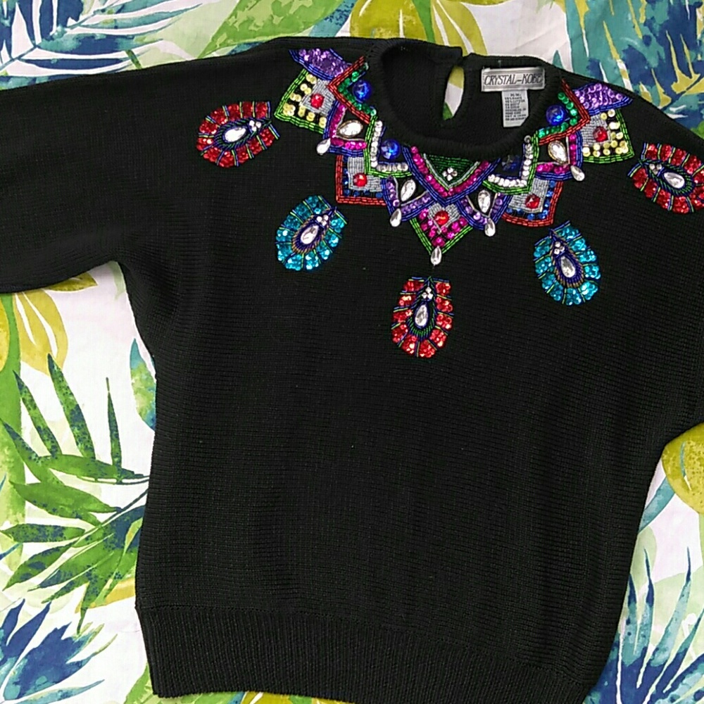 Ugly Beautiful Gemstones 💎 Vtg Sweater 💖 Sz M