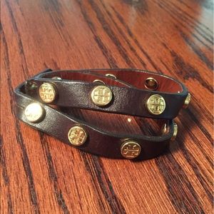 Tory Burch Brown Leather Wrap Bracelet