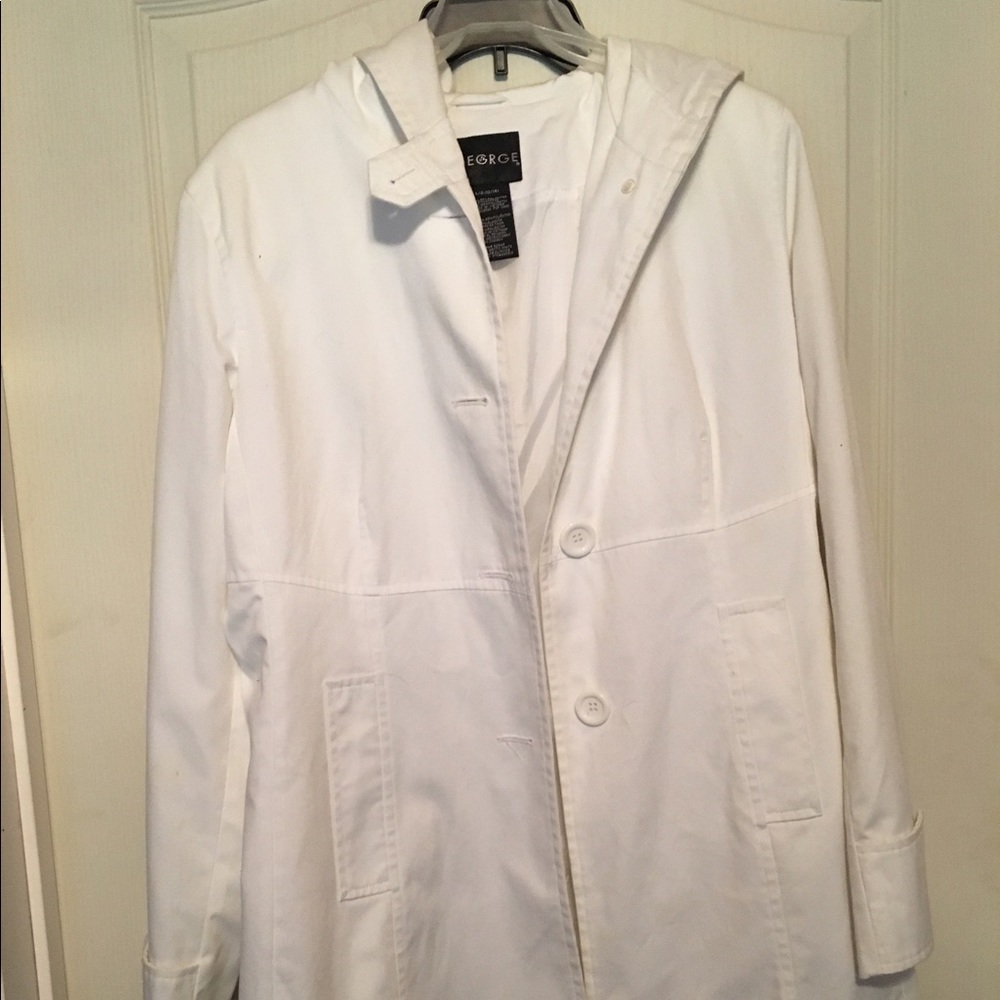 White long Coat with hood.