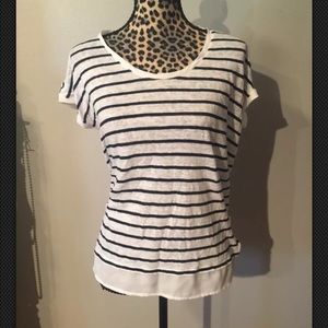 Tommy Hilfiger White Navy Blue Striped Shirt Sz M