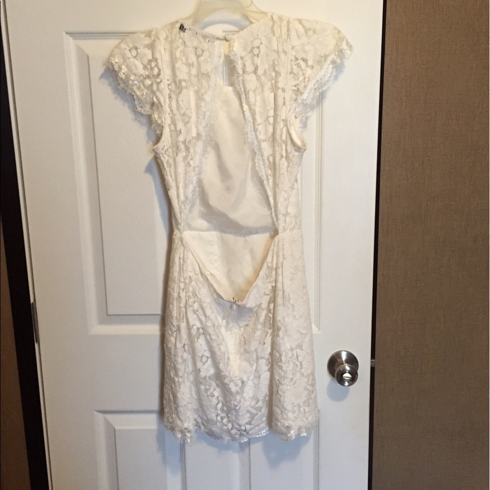 White lace open back dress