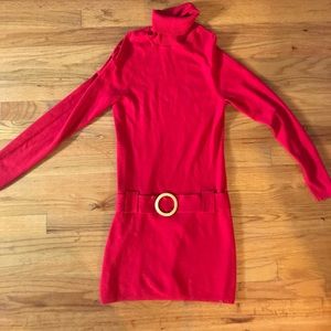 Red turtleneck sweater dress