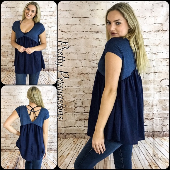 CLEARANCE‼️ NWT Denim Blue Babydoll Top - Picture 2 of 4