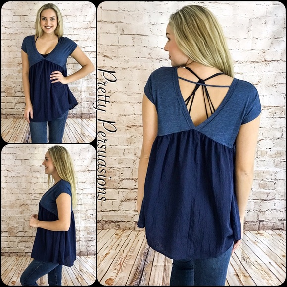 CLEARANCE‼️ NWT Denim Blue Babydoll Top - Picture 3 of 4